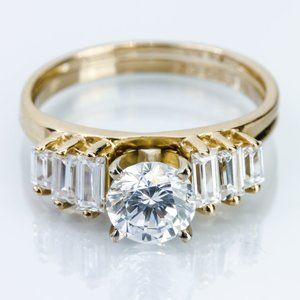 14k Yellow Gold Women's Cubic Zirconia CZ Wedding Band Engagement Ring Set